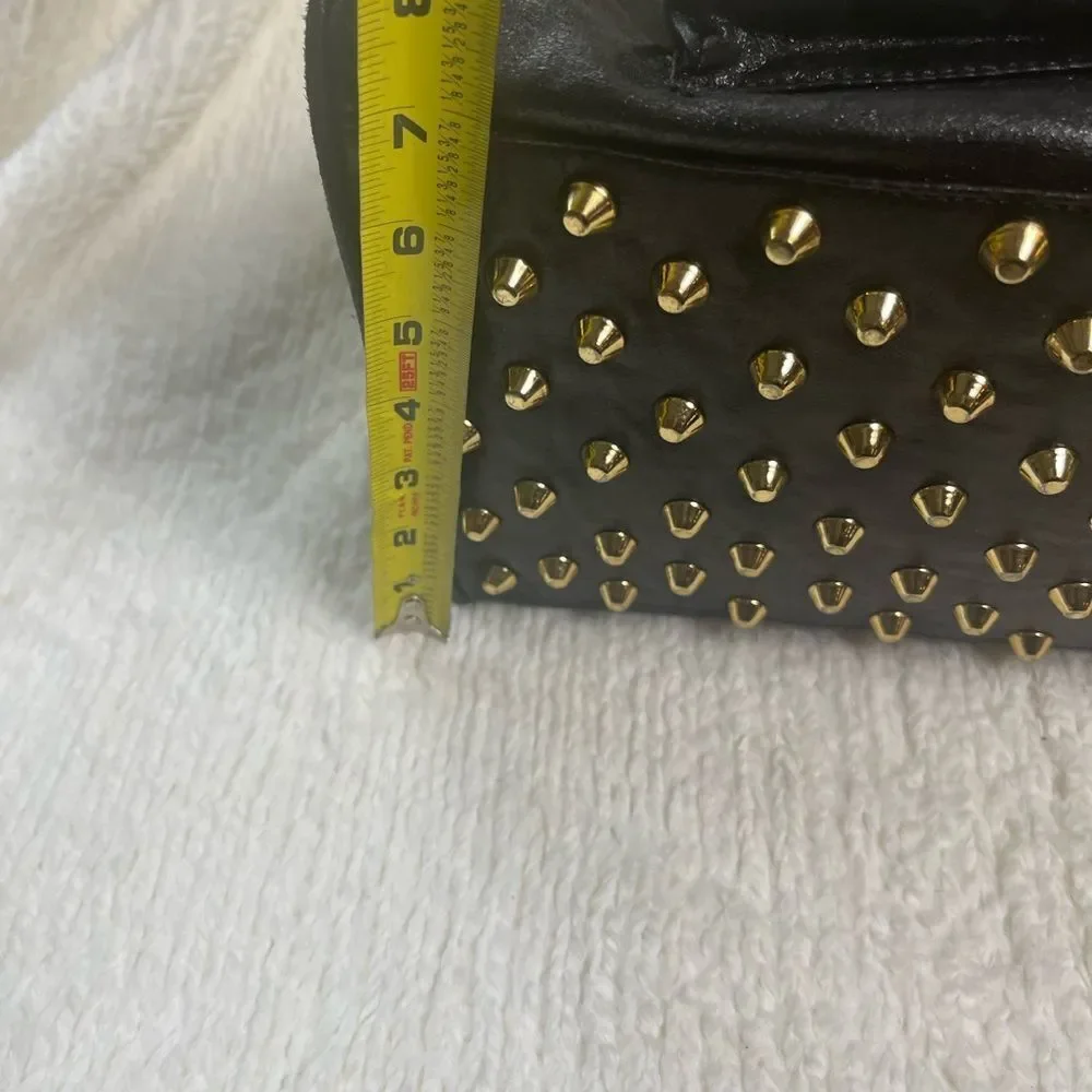 CMZ Stylish Synthetic Black Medium Satchel with Gold Studs Accents.